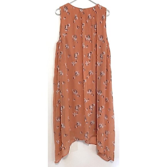 AVA & VIV Plus Size Floral Pleated Midi Dress Peach Pink Orange Hi-Lo 1X NO BELT - Picture 10 of 16